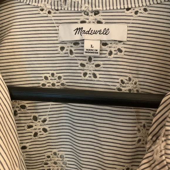Madewell Blue Striped Eyelet Button Down Shirt - Picture 2 of 5